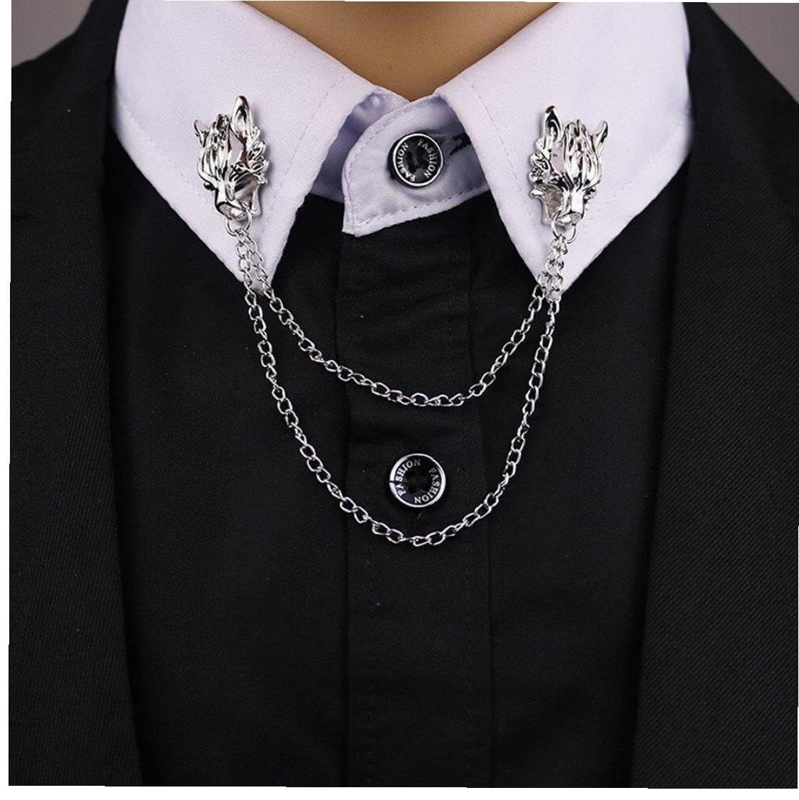 Amazon.co.jp: ラペルピン 襟ブローチ 狼頭 オオカミ チェーンブローチ